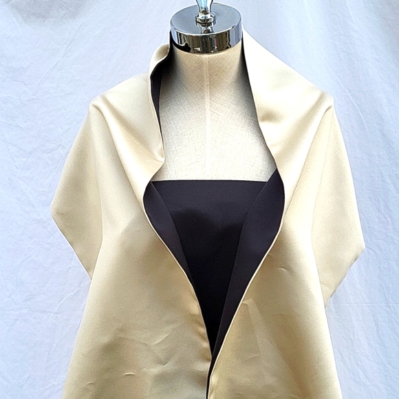 Ladies strapless evening gown, black top, gold/taupe bottom, sateen, wrap, sz 10 - Picture 4 of 14